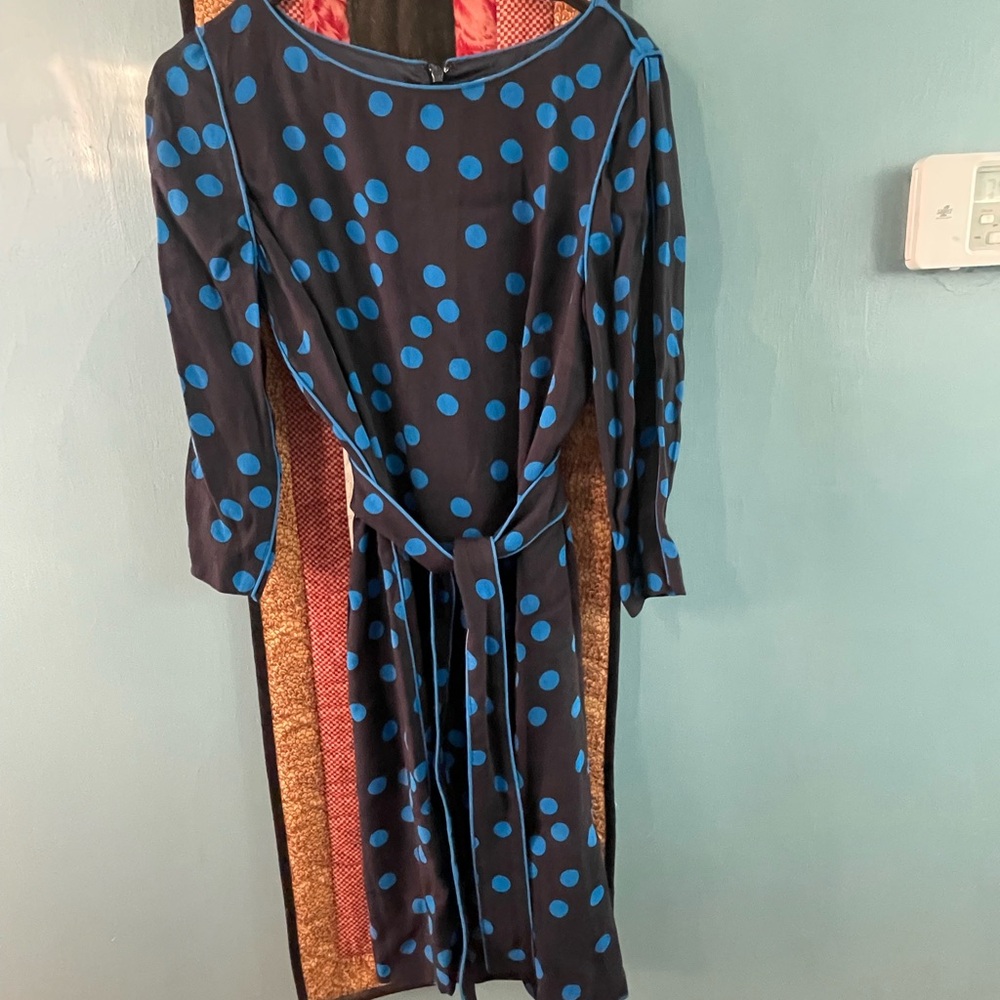 Boden Navy and Royal Blue Polka Dot 3/4 Sleeve Dress